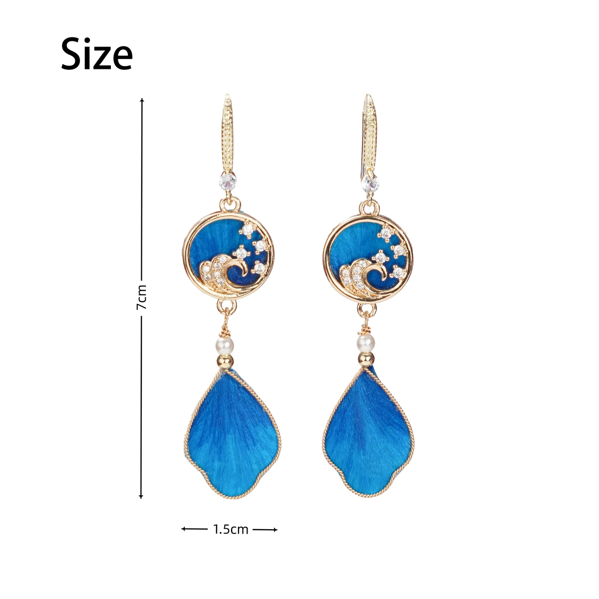 Canglan wave Ronghua earrings dimensions 7 cm by 1.5 cm