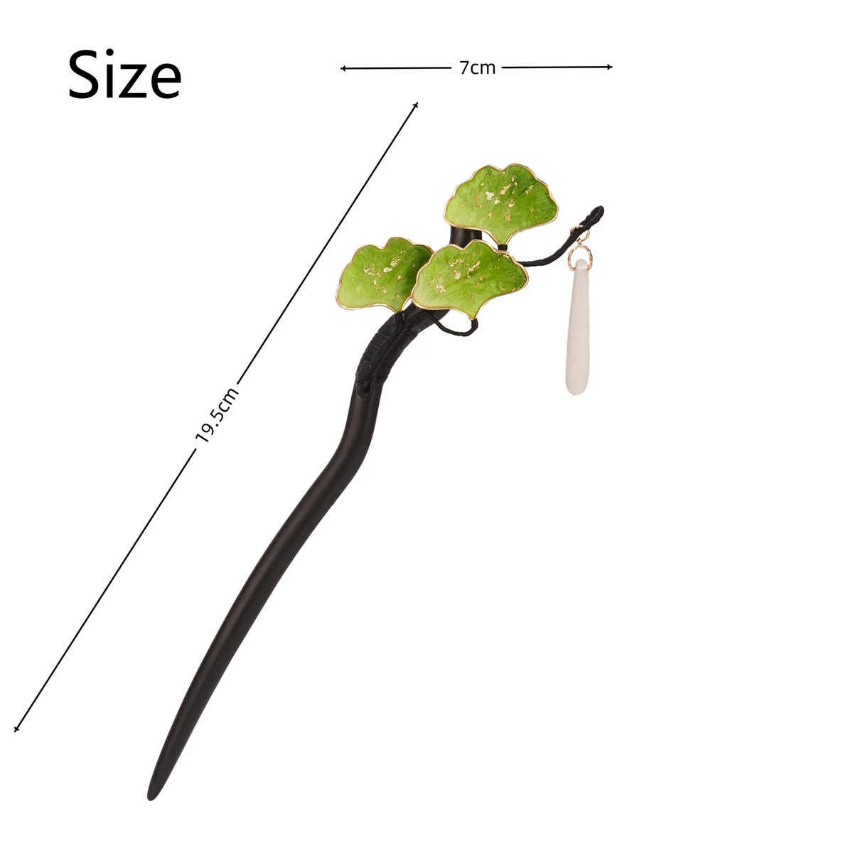 Green Ginkgo Ronghua Hairpin size, 19.5 cm long and 7 cm wide