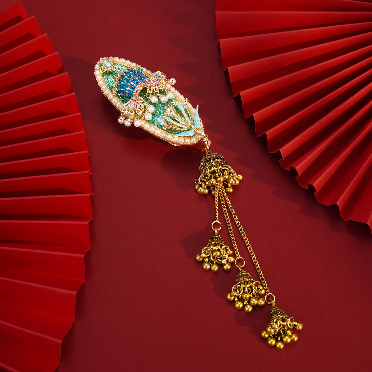 Nine Dragons and Nine Phoenixes Hair Clip side view