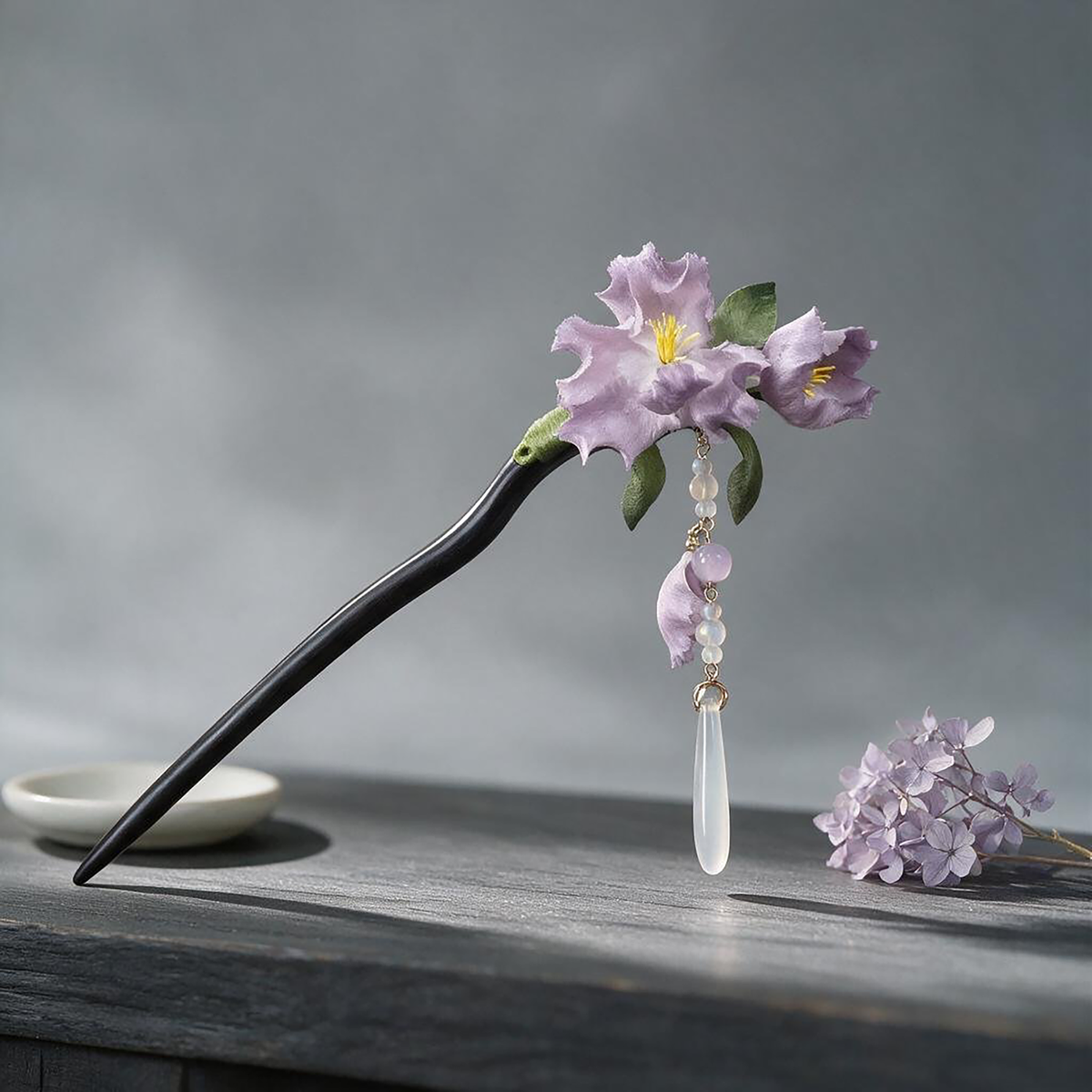 Purple Iris Ronghua Hairpin full view