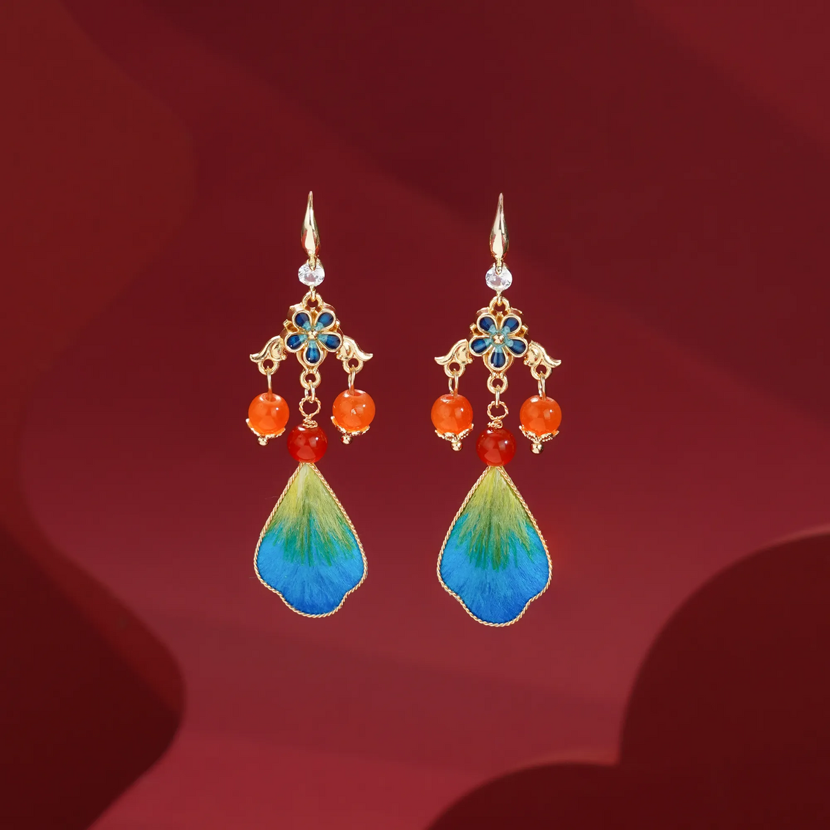 Front view of Thousand Li Landscape Ronghua drop earrings