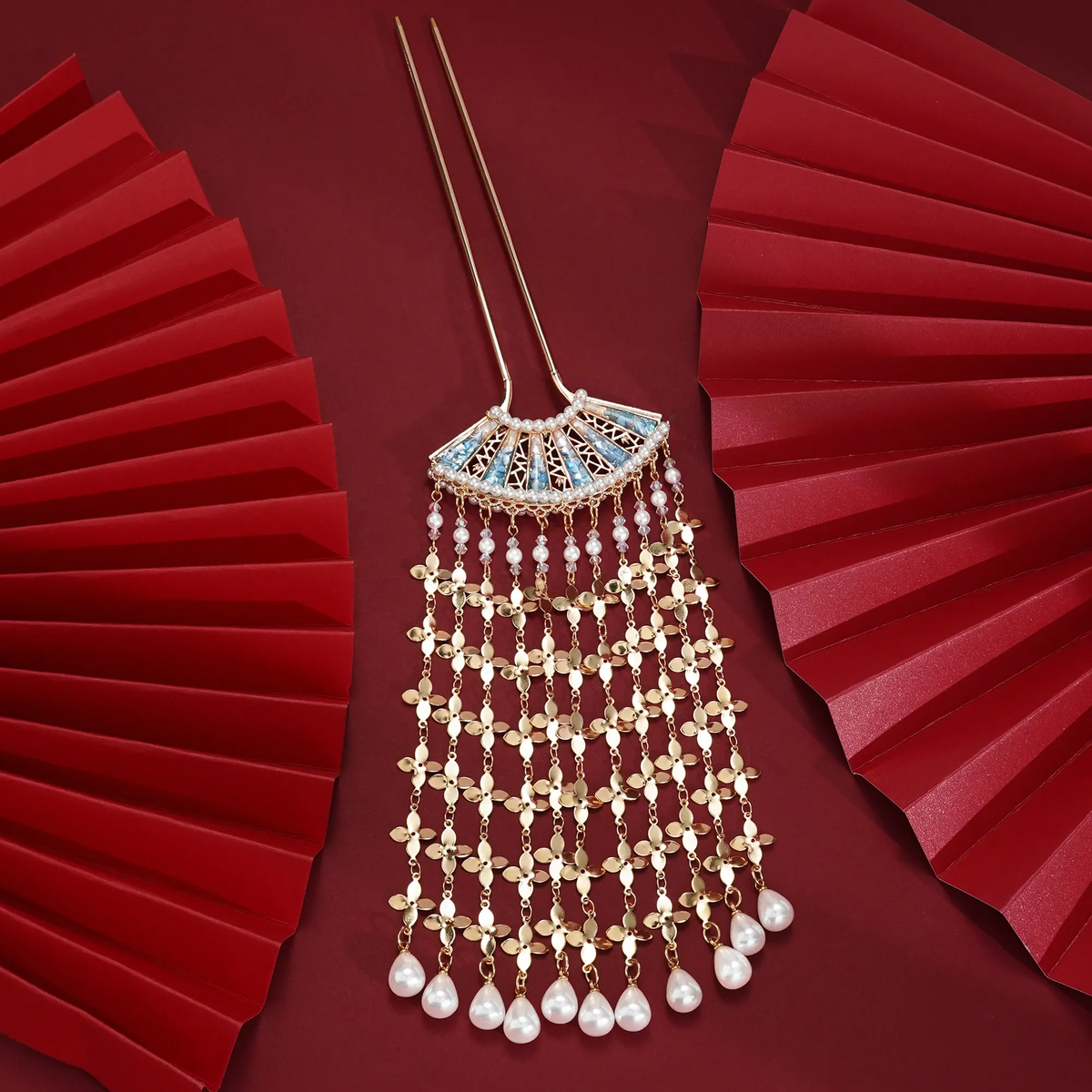Yaoguang Fan Tassel Hairpin fan ornament detail