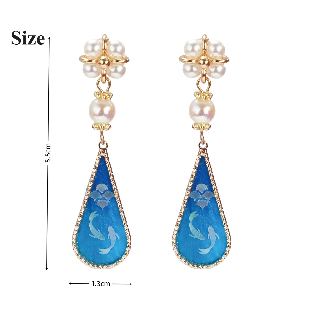 Size guide for twin fish silk velvet drop earrings