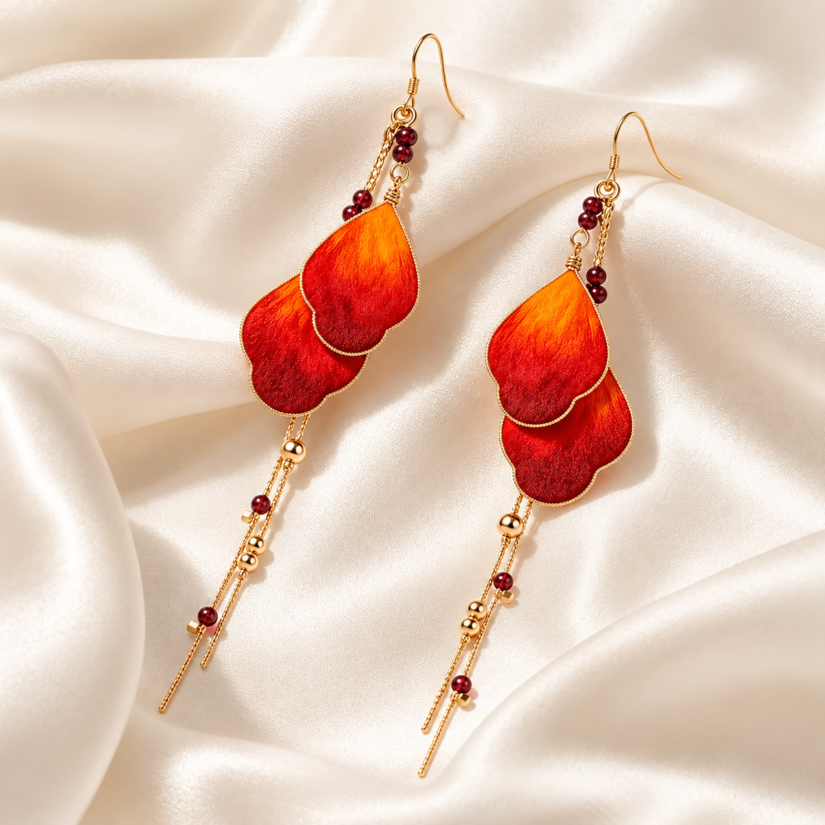 Phoenix Tail silk Ronghua drop earrings lifestyle display