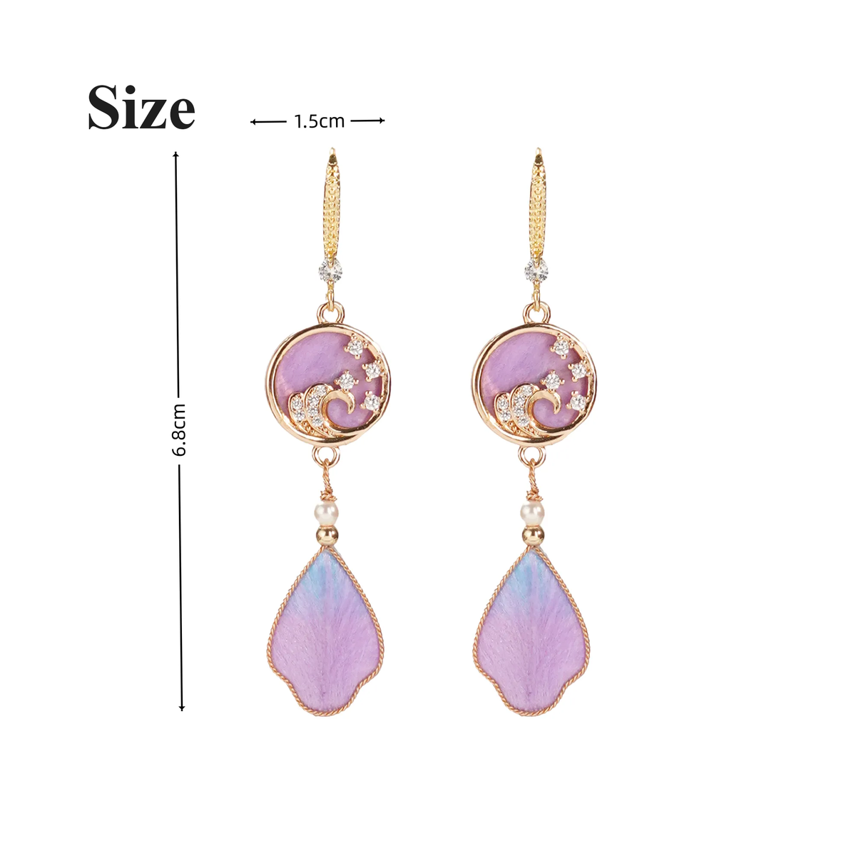 Size guide for purple rosy cloud silk velvet drop earrings
