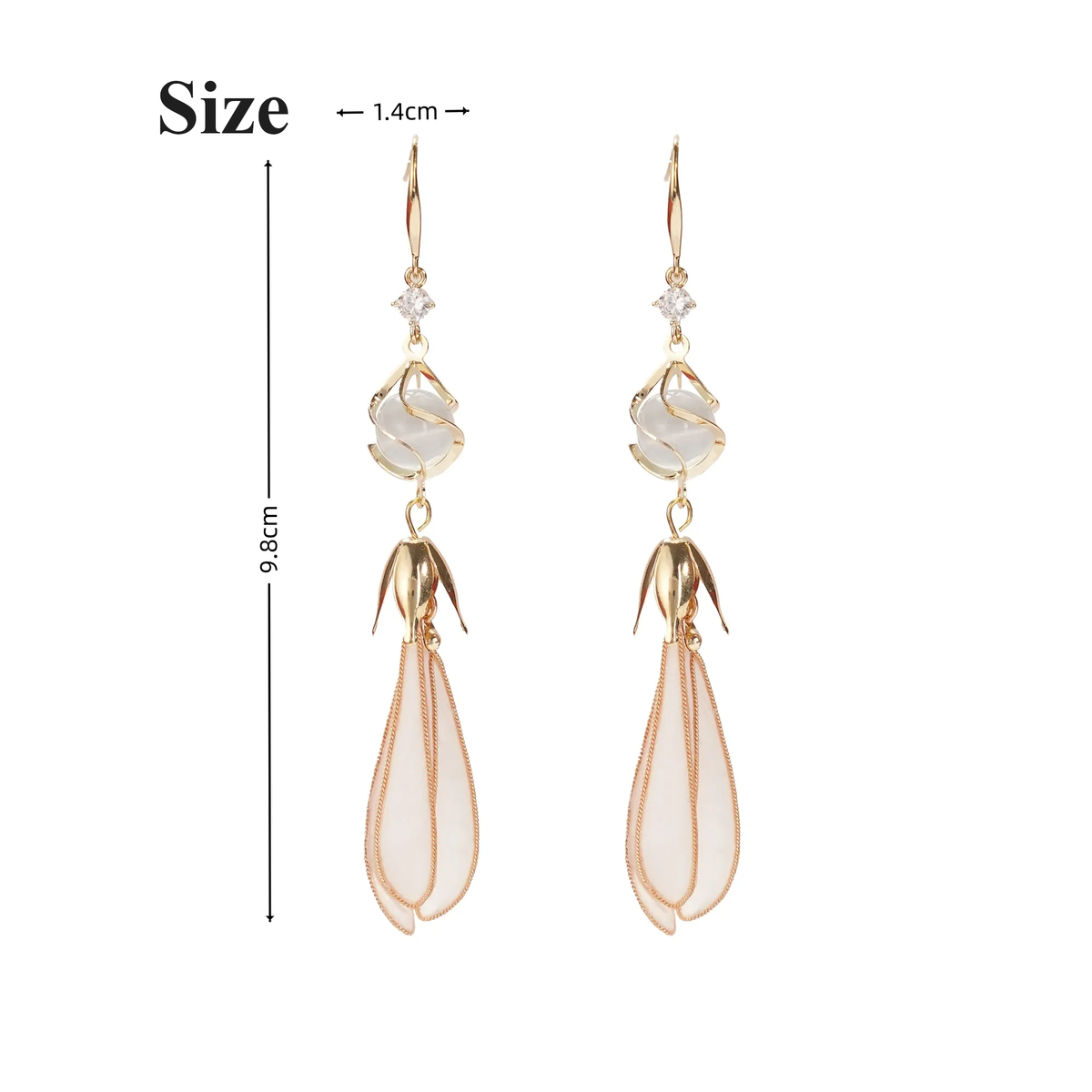 Size guide for white magnolia silk velvet drop earrings