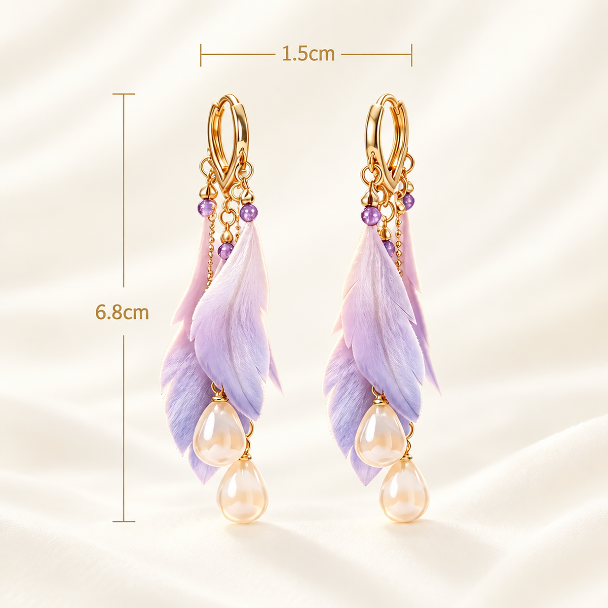 Dream Feather silk Ronghua drop earrings lifestyle display