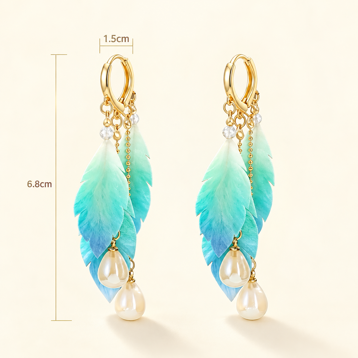 Sea Feather silk Ronghua drop earrings in jewellery packaging