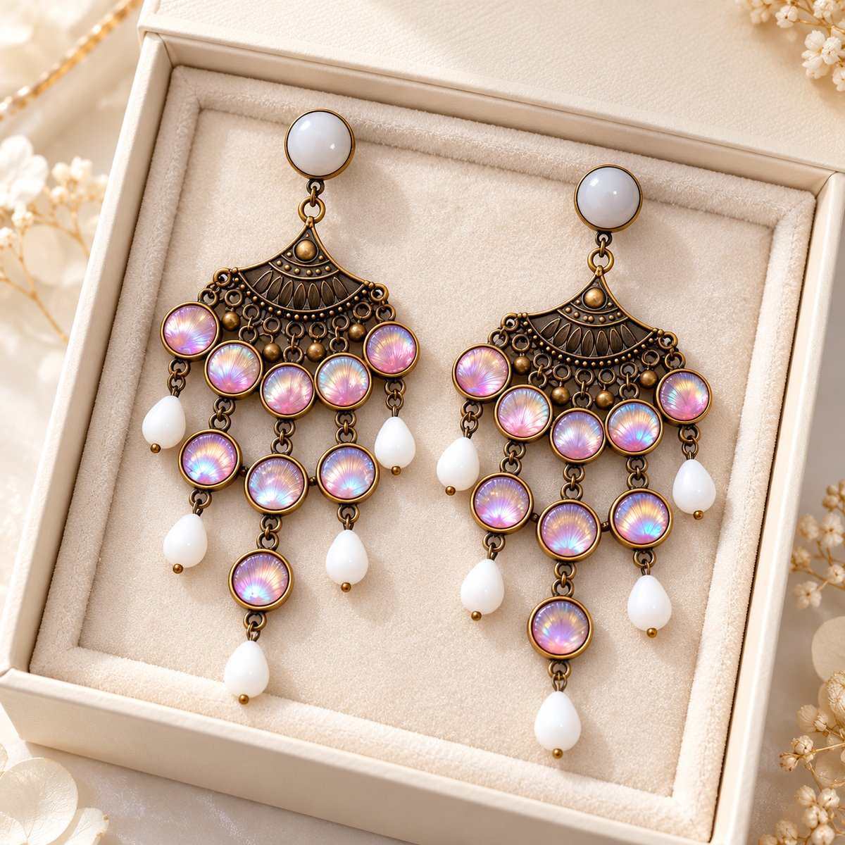 Renyuji iridescent shell-look chandelier earrings — photo 1
