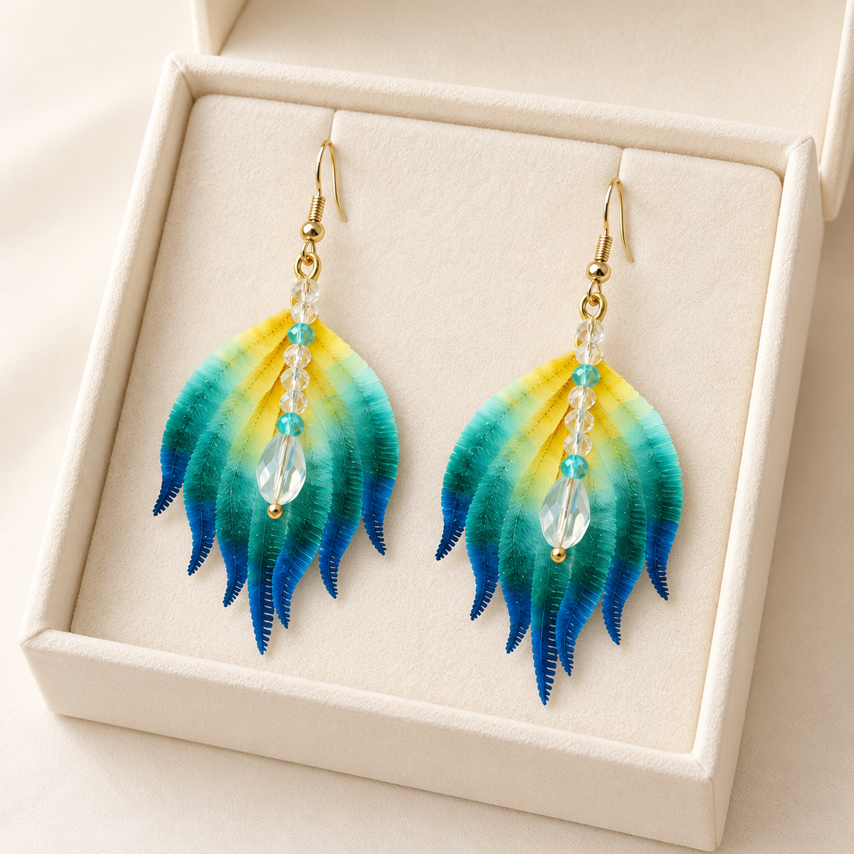 Blue-Green Phoenix Feather Ronghua Drop Earrings — photo 1