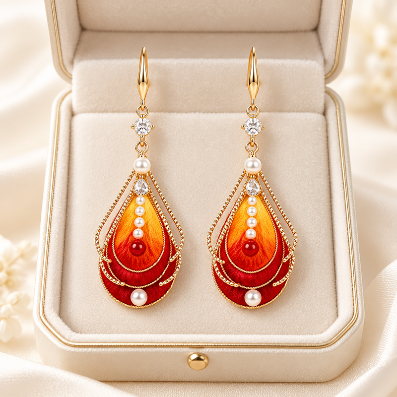Vermilion Bird Ronghua Drop Earrings — Zhuque