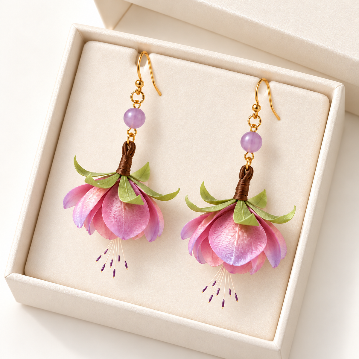 Pink Begonia Bud Ronghua Drop Earrings — photo 1
