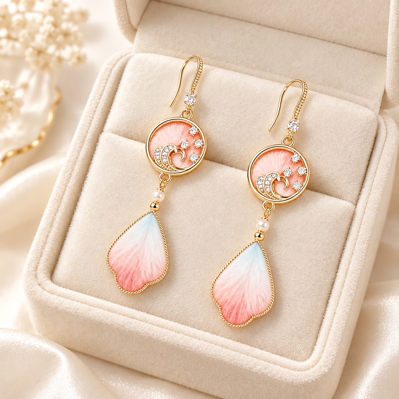 Pink Blue Gradient Ronghua Drop Earrings — Fenxia