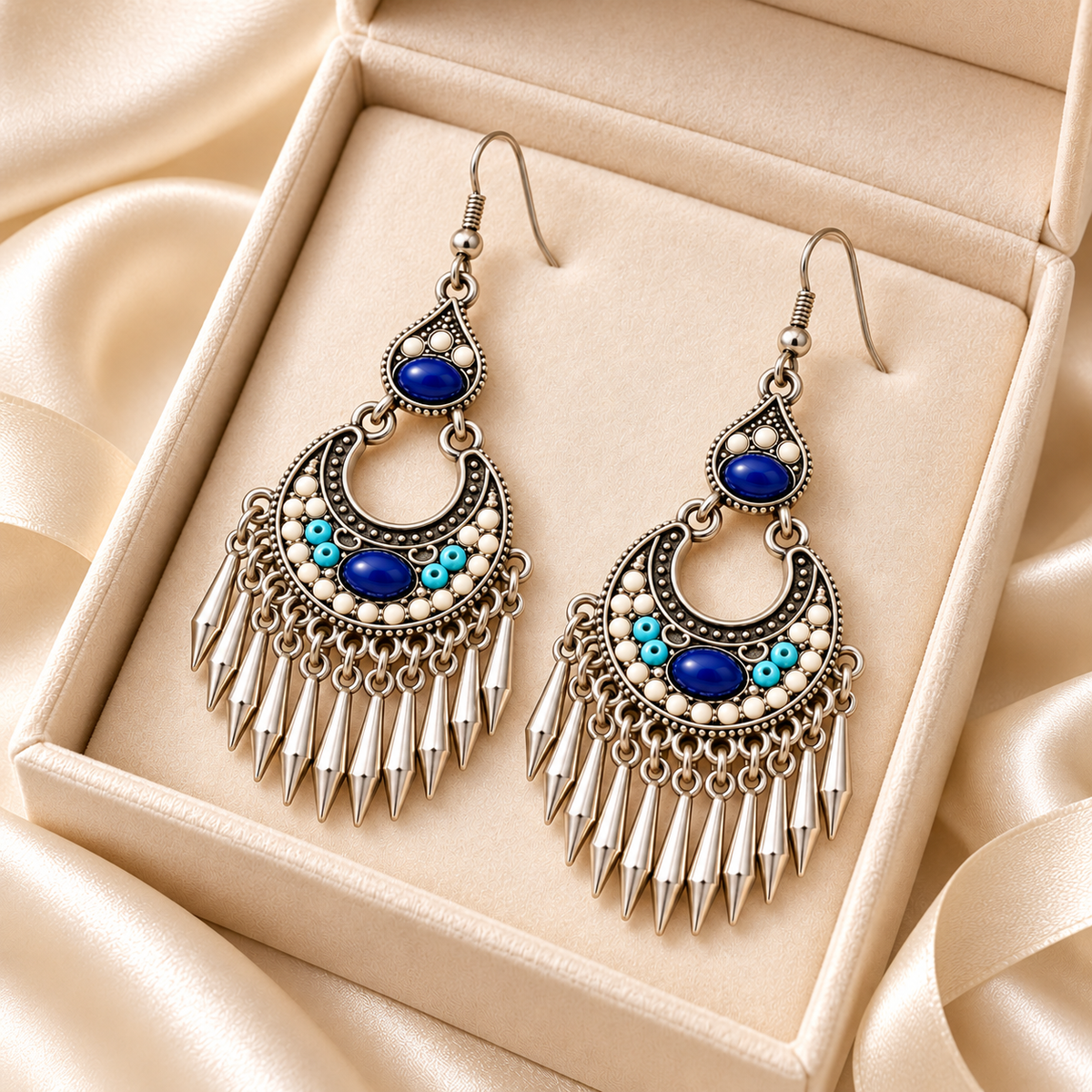 Yezisusu silver-tone leaf tassel earrings — photo 1