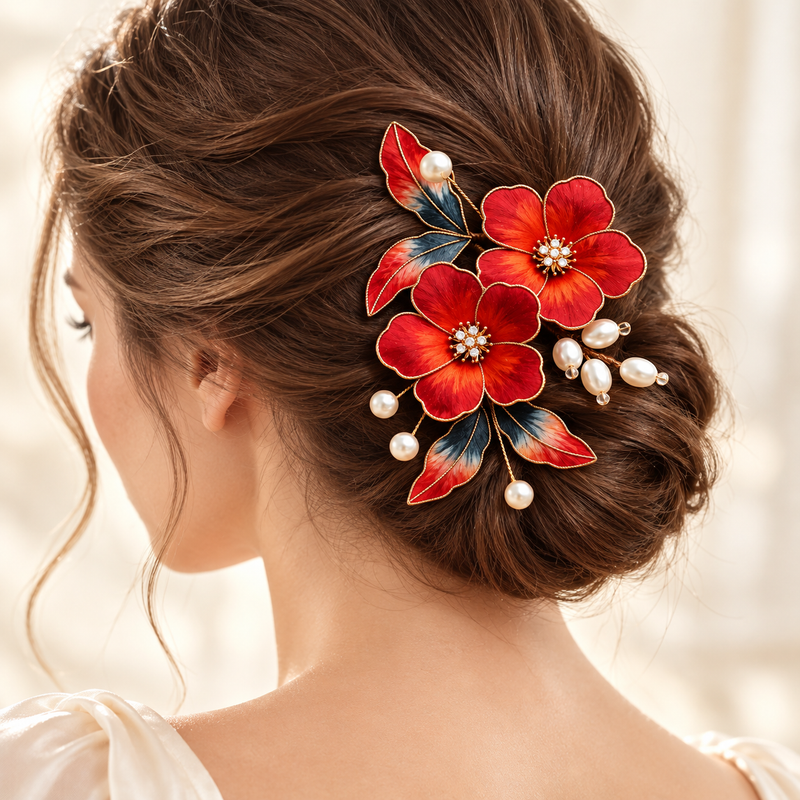 Red Blossom Ronghua Hair Clip — Zhuyan Jinxi