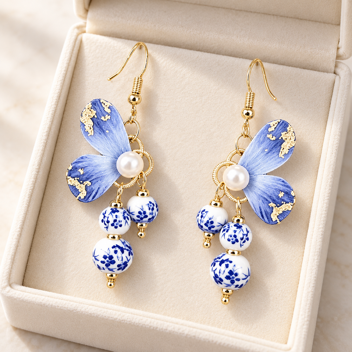 Blue Porcelain Butterfly Ronghua Drop Earrings — photo 1