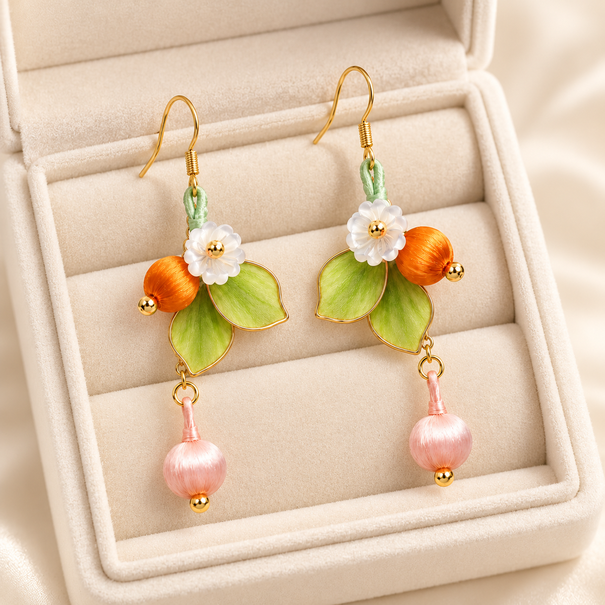 Forest blossom silk Ronghua drop earrings in a gift box