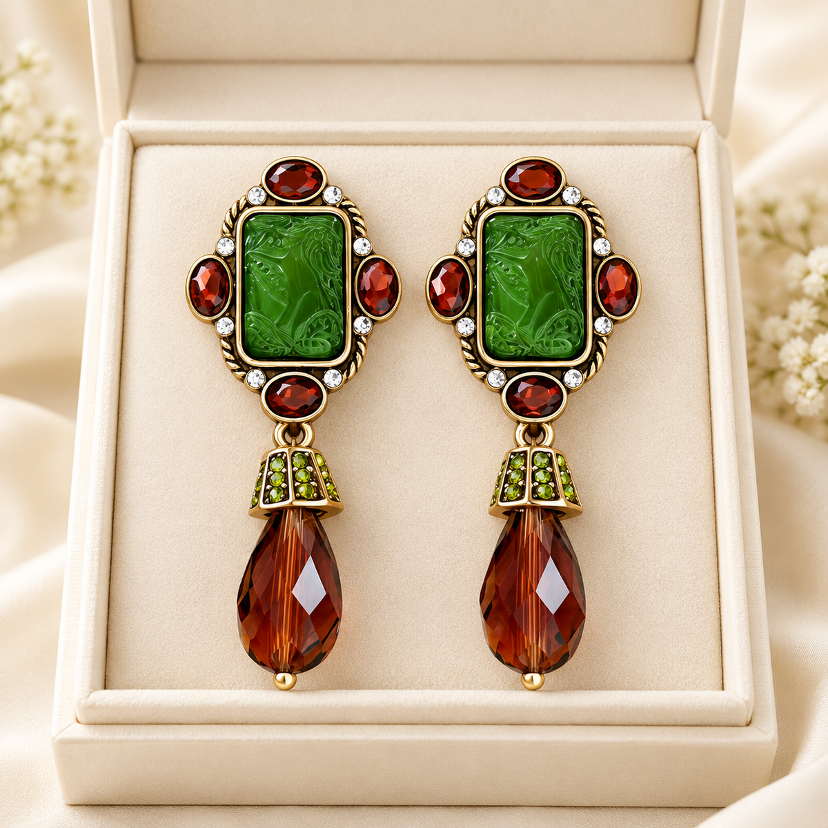 Luye court green glass drop earrings — photo 1