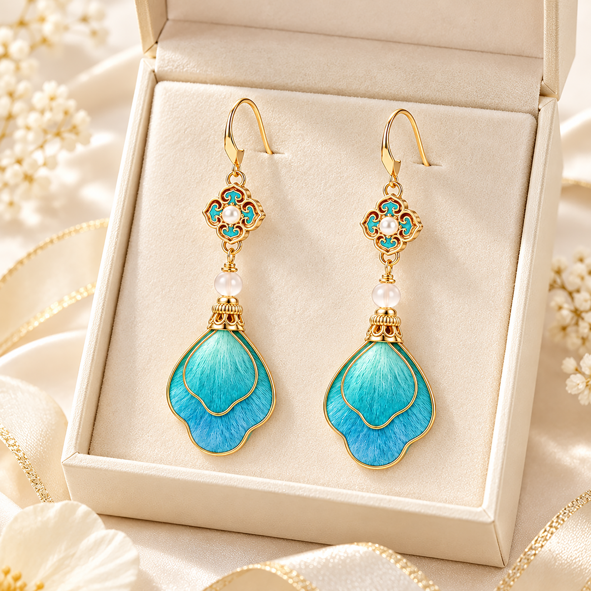 Distant Mountains mulberry-silk Ronghua drop earrings in gift box