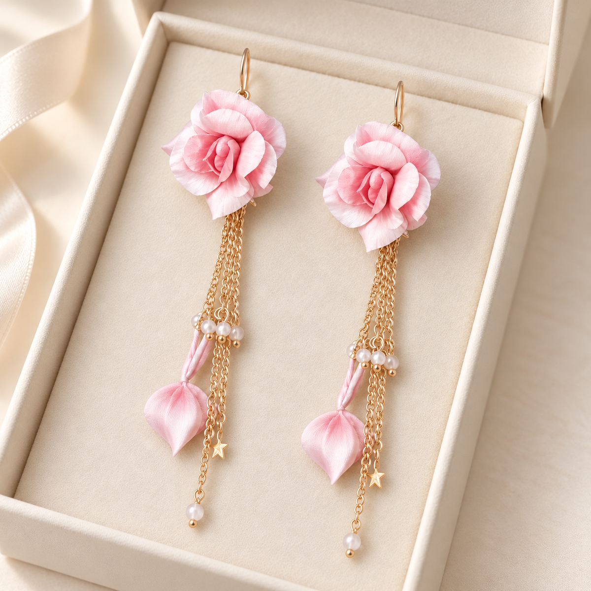 Pink Rose Ronghua Tassel Earrings — photo 1