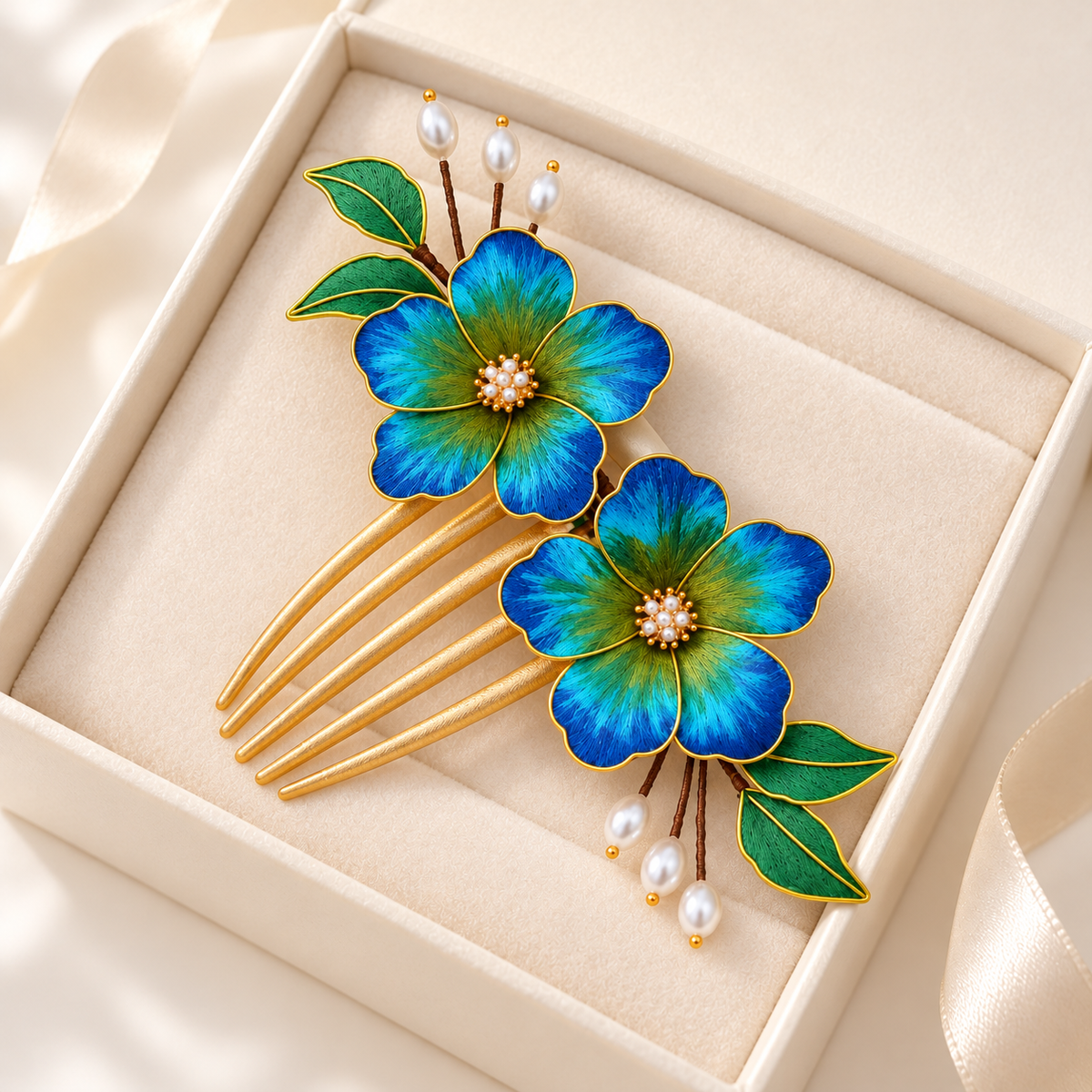 Blue-green blossom Ronghua hair comb Qianli Jiangshan — photo 2