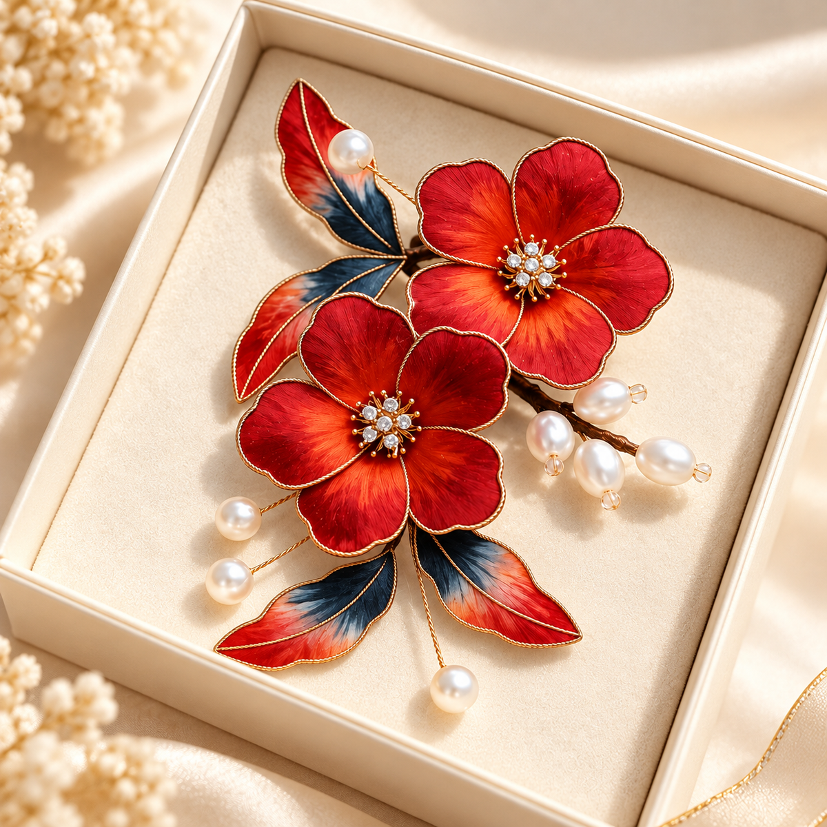 Red blossom Ronghua hair clip Zhuyan Jinxi — photo 2