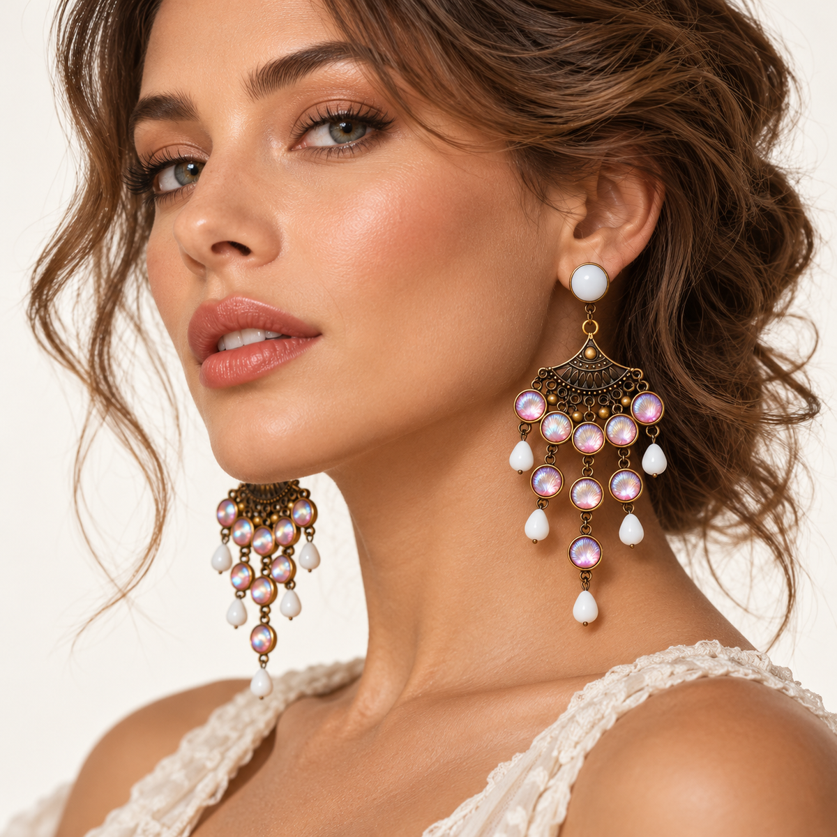 Renyuji iridescent shell-look chandelier earrings — photo 2