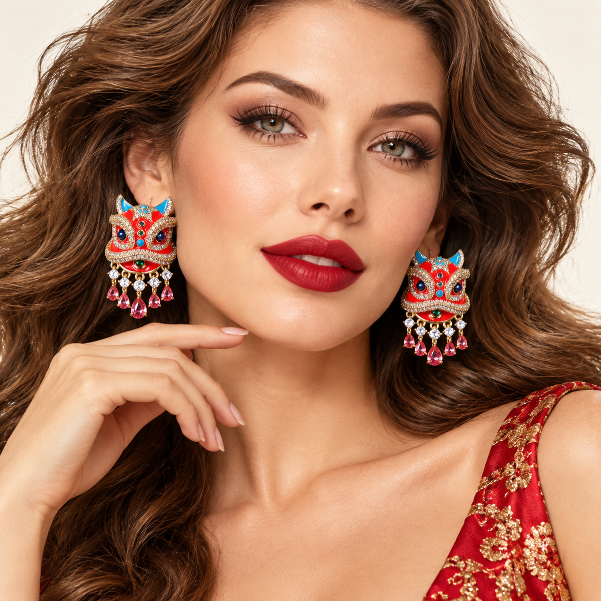 Xingshi enamel awakening lion drop earrings — photo 2