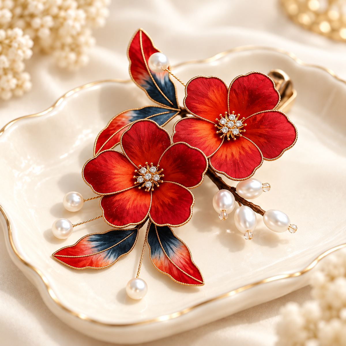 Red blossom Ronghua hair clip Zhuyan Jinxi — photo 3
