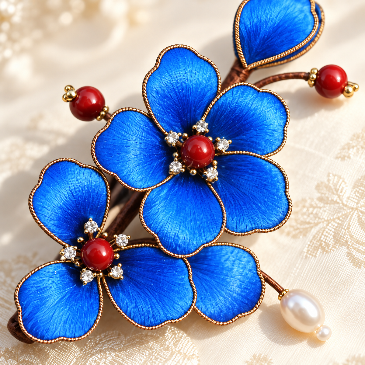 Blue blossom Ronghua hair clip Lanqi — photo 3