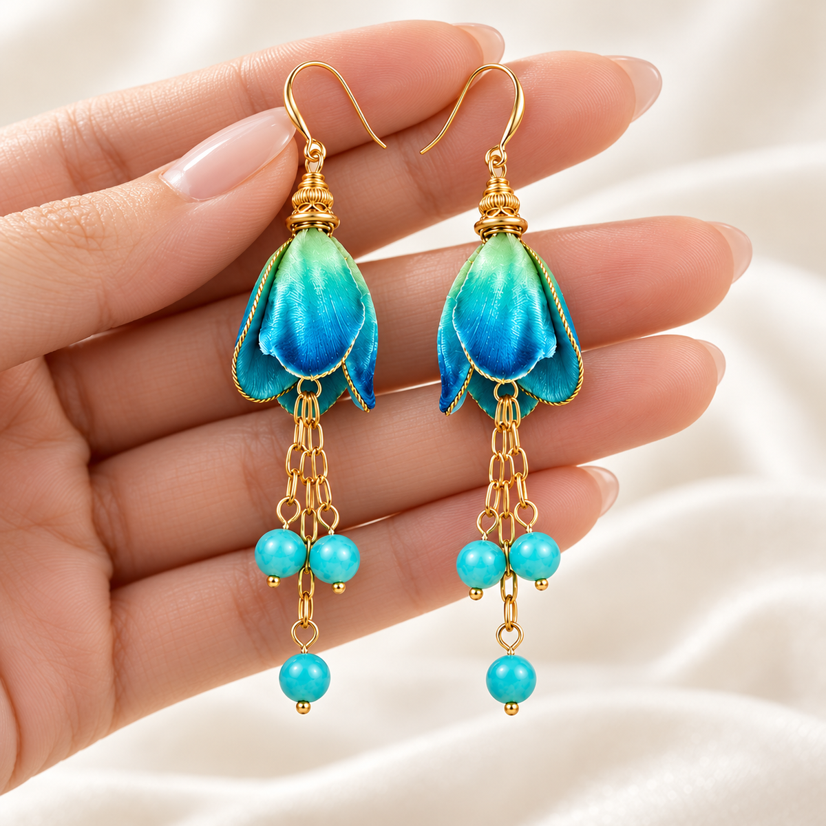 Blue Bellflower Ronghua Tassel Earrings — photo 3