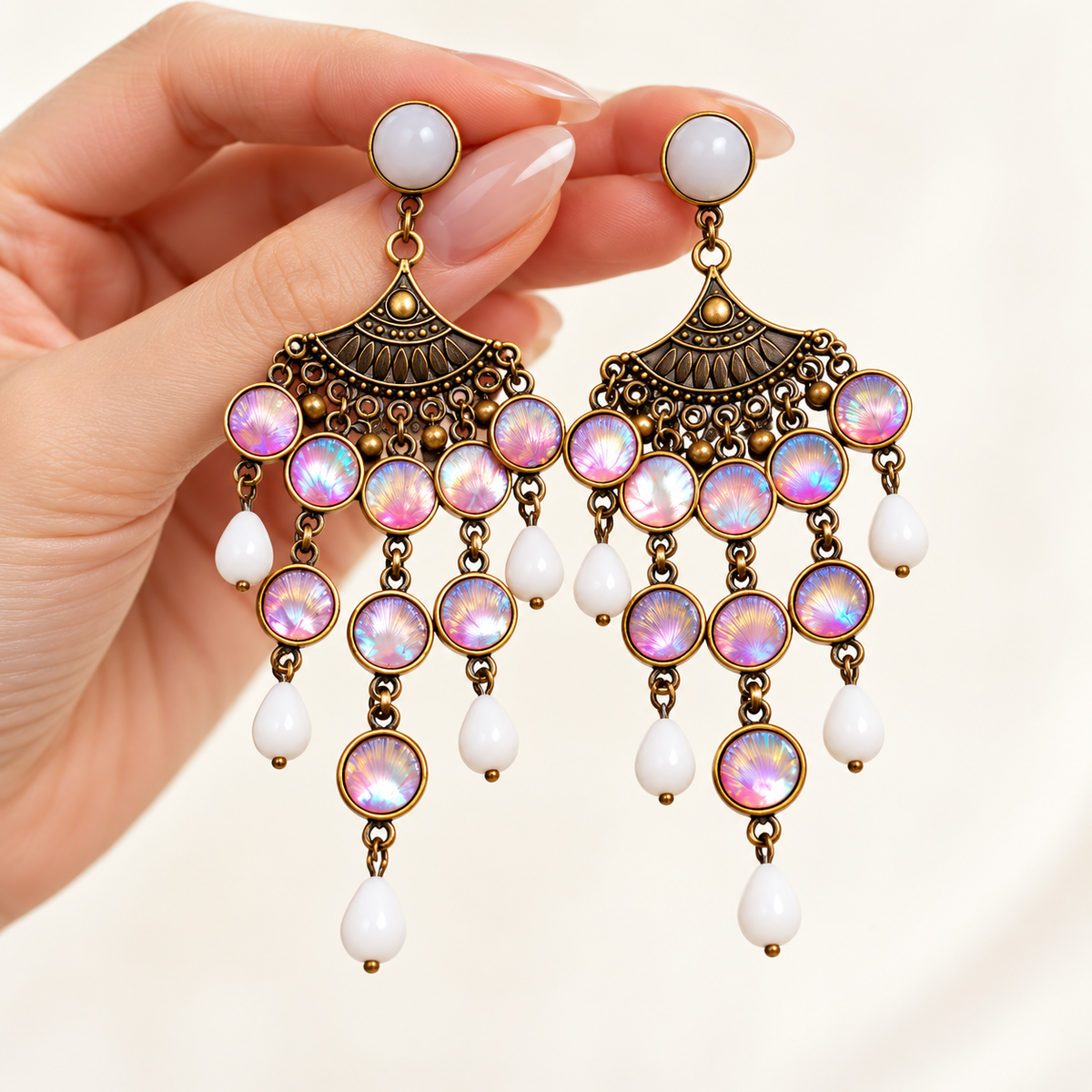 Renyuji iridescent shell-look chandelier earrings — photo 3