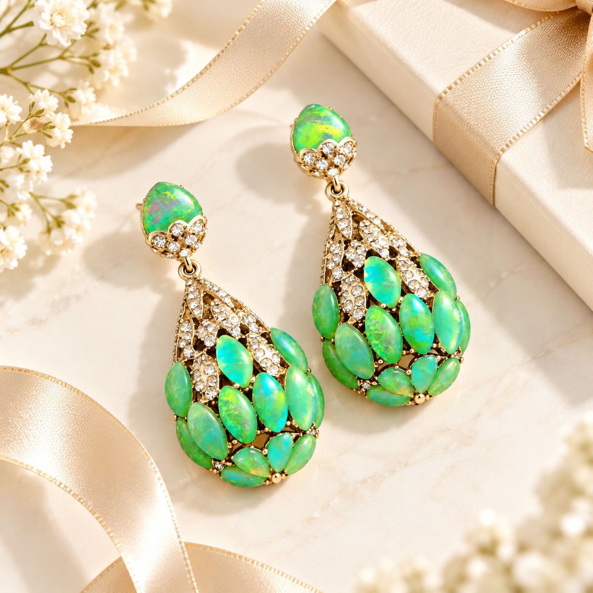 Lvzhou iridescent glass zircon drop earrings — photo 3