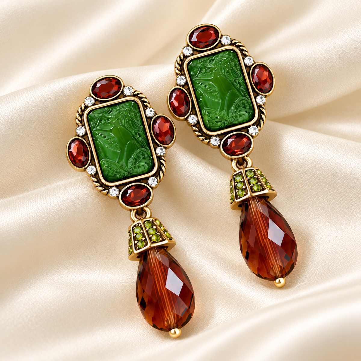 Luye court green glass drop earrings — photo 3