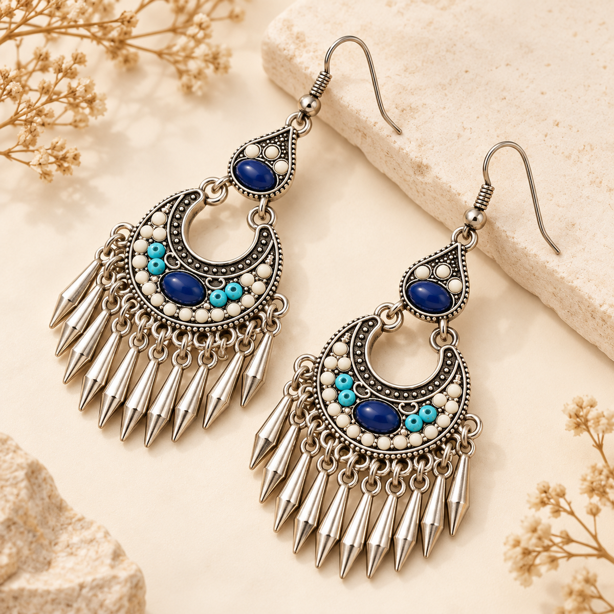 Yezisusu silver-tone leaf tassel earrings — photo 3