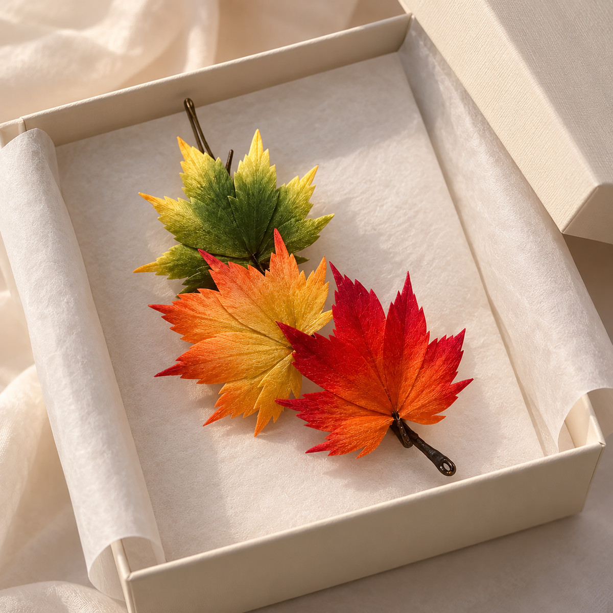 Qiufeng gradient maple leaf Ronghua piece in its gift box