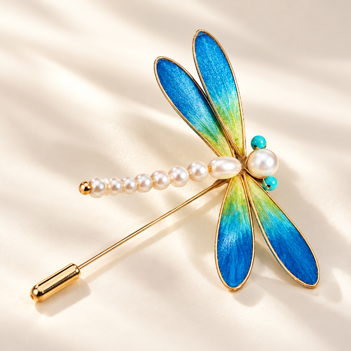 Blue dragonfly brooch product view