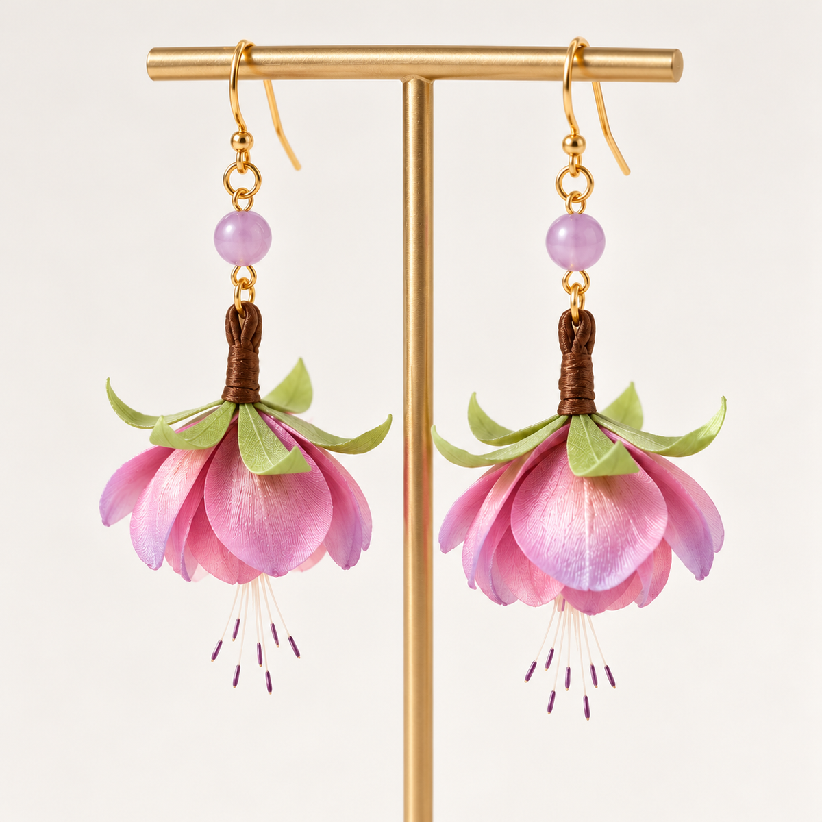 Pink Begonia Bud Ronghua Drop Earrings — photo 3