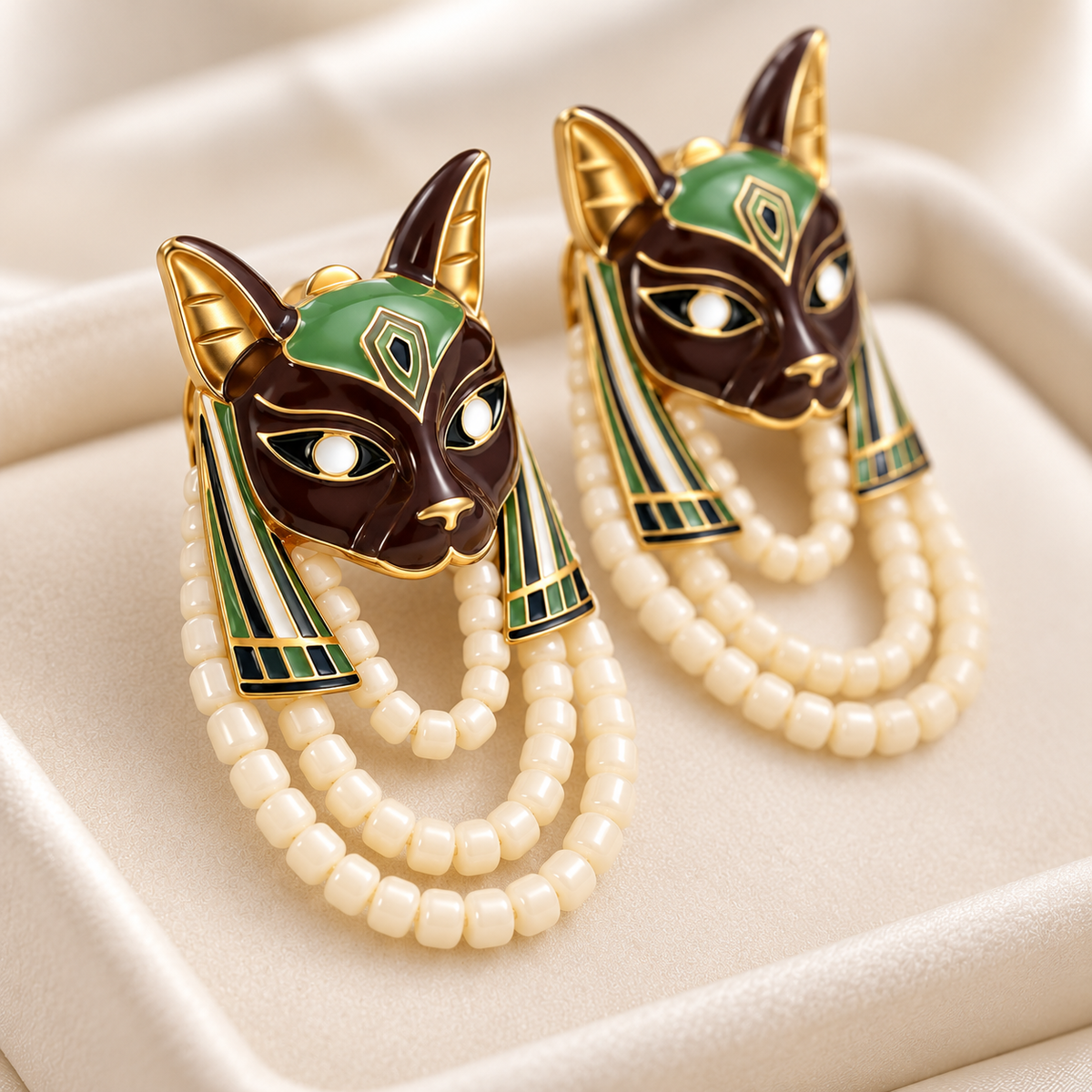 Falaomao enamel pharaoh cat bead stud earrings — photo 4