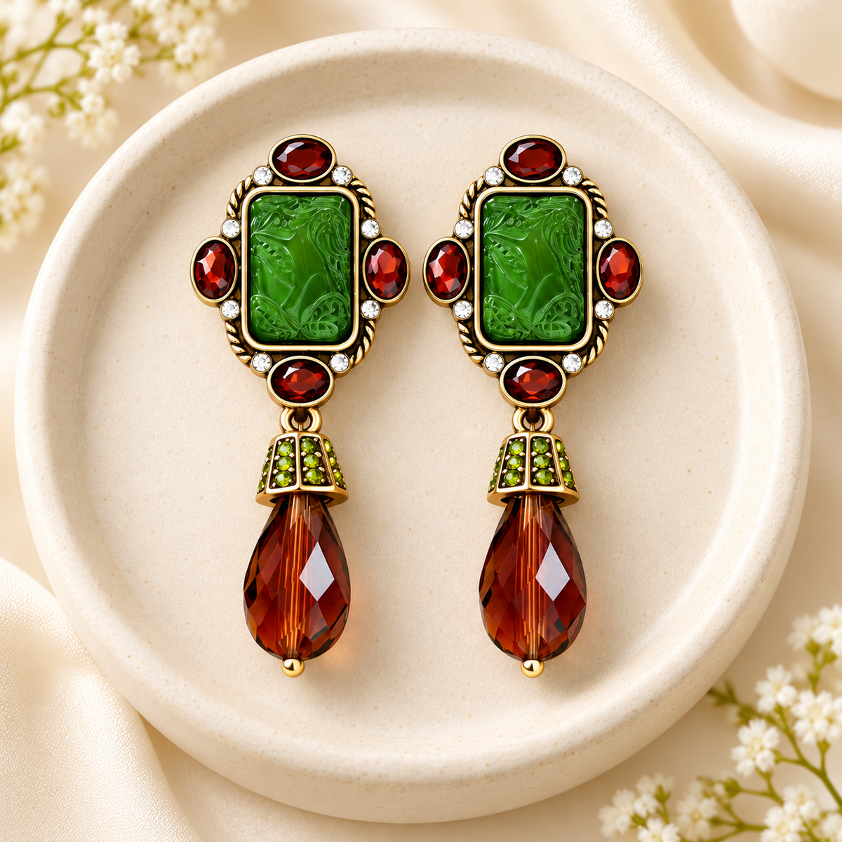 Luye court green glass drop earrings — photo 4