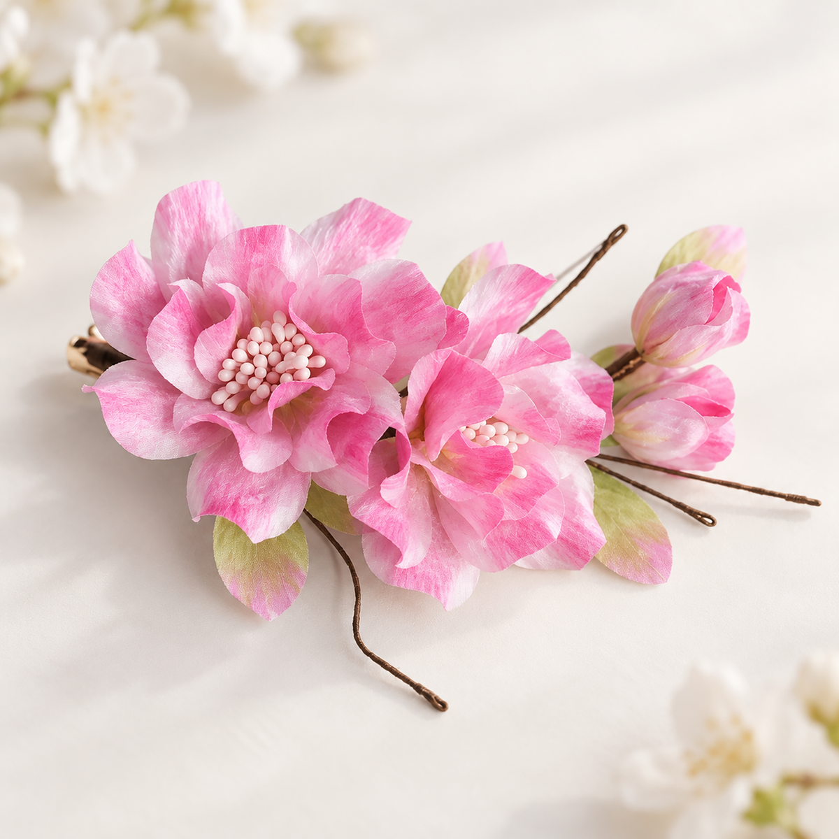 Pink mottled Ronghua begonia blossoms close-up