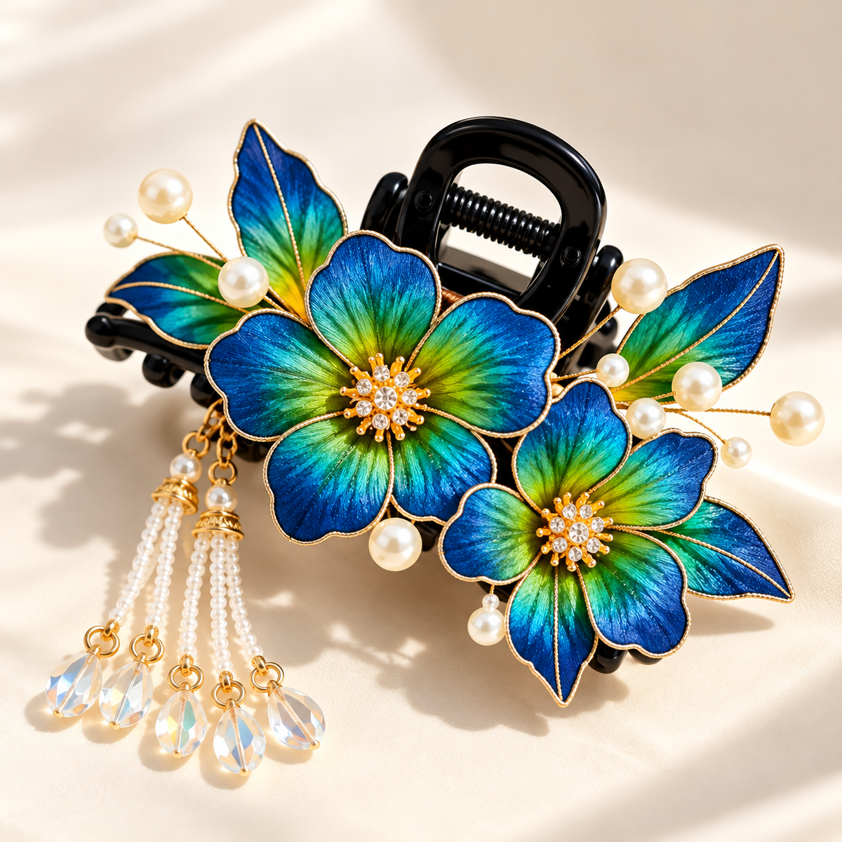 Blue-green blossom Ronghua claw hair clip Qingluan — photo 4