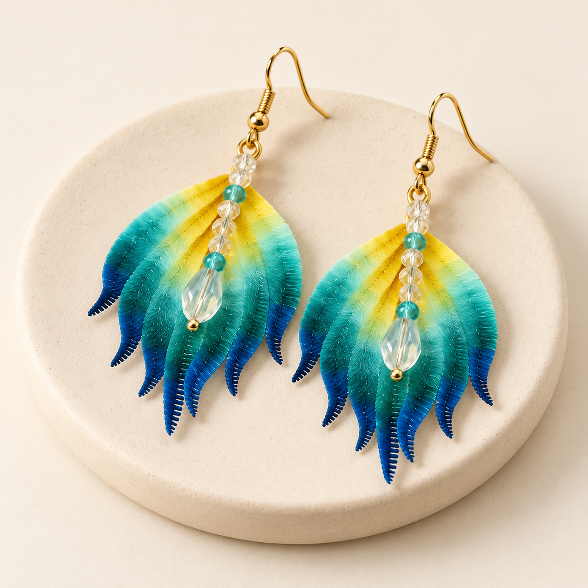 Blue-Green Phoenix Feather Ronghua Drop Earrings — photo 4