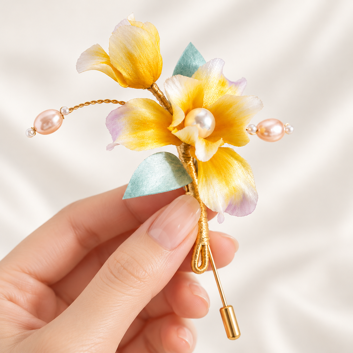 Yellow iris Ronghua brooch alternate view