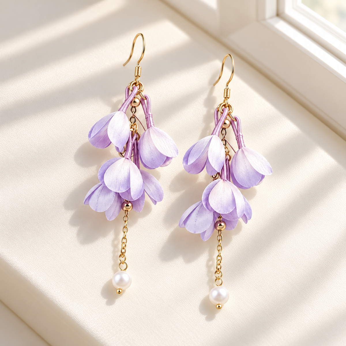 Lavender Wisteria Ronghua Drop Earrings — photo 5