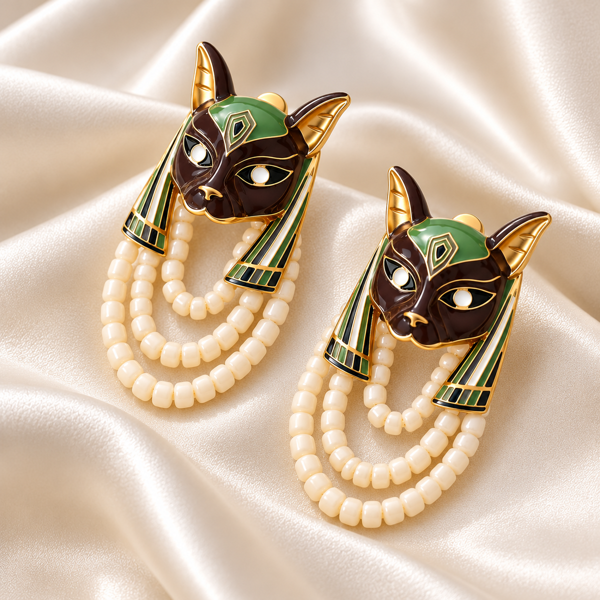 Falaomao enamel pharaoh cat bead stud earrings — photo 5