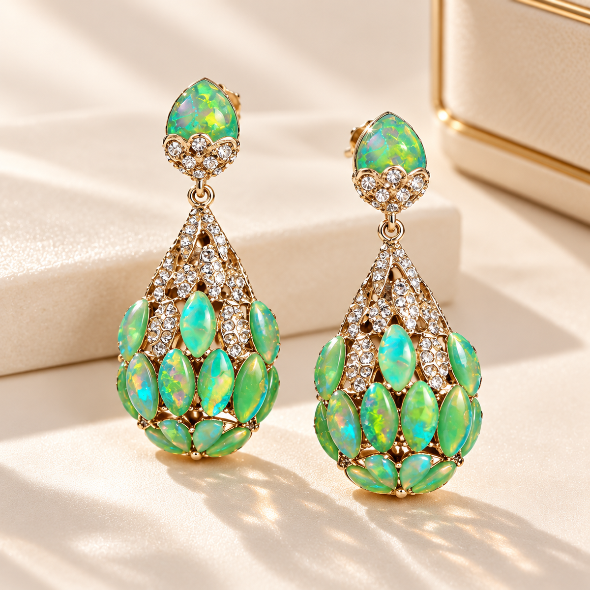 Lvzhou iridescent glass zircon drop earrings — photo 5