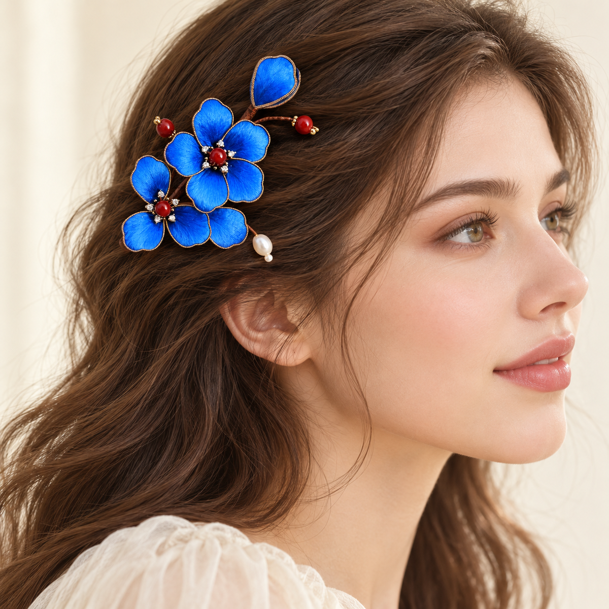 Blue blossom Ronghua hair clip Lanqi — photo 5