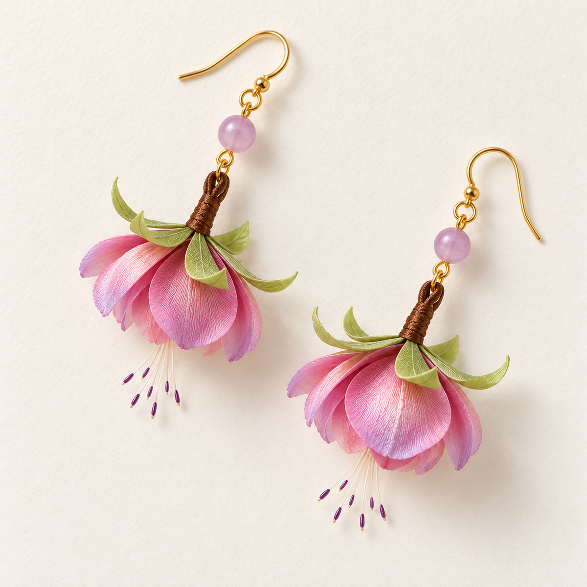Pink Begonia Bud Ronghua Drop Earrings — photo 5