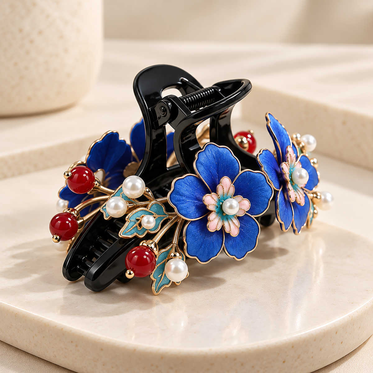 Twin Blue Blossom Ronghua claw hair clip alternate view